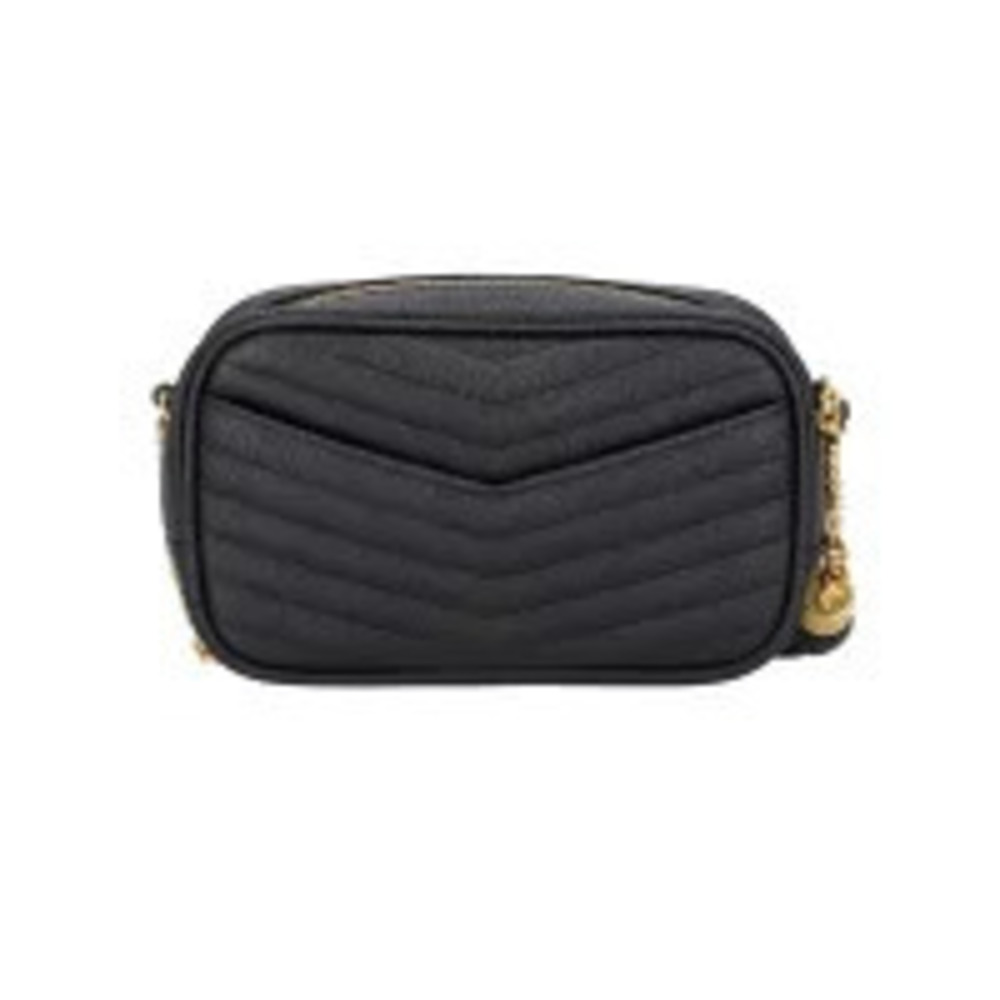 Saint Laurent Leather Shoulder Fringe Bag Black Lou Camera Quilted